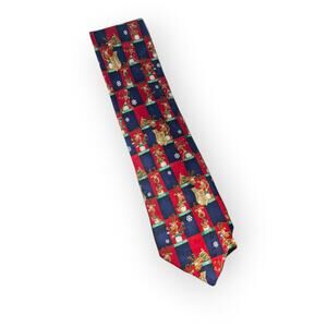 Hallmark Yule Tie Greetings Reindeer Christmas Necktie 100 percent silk